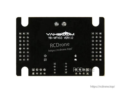 Rear view of PCB showing Yahboom YB-MFV03 VER1.0 marking and solder pads