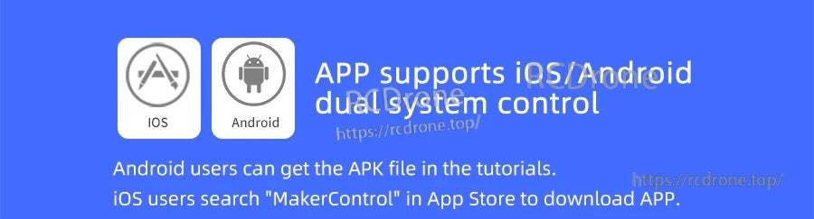 iOS and Android support notice for MakerControl app download and Android APK tutorial access