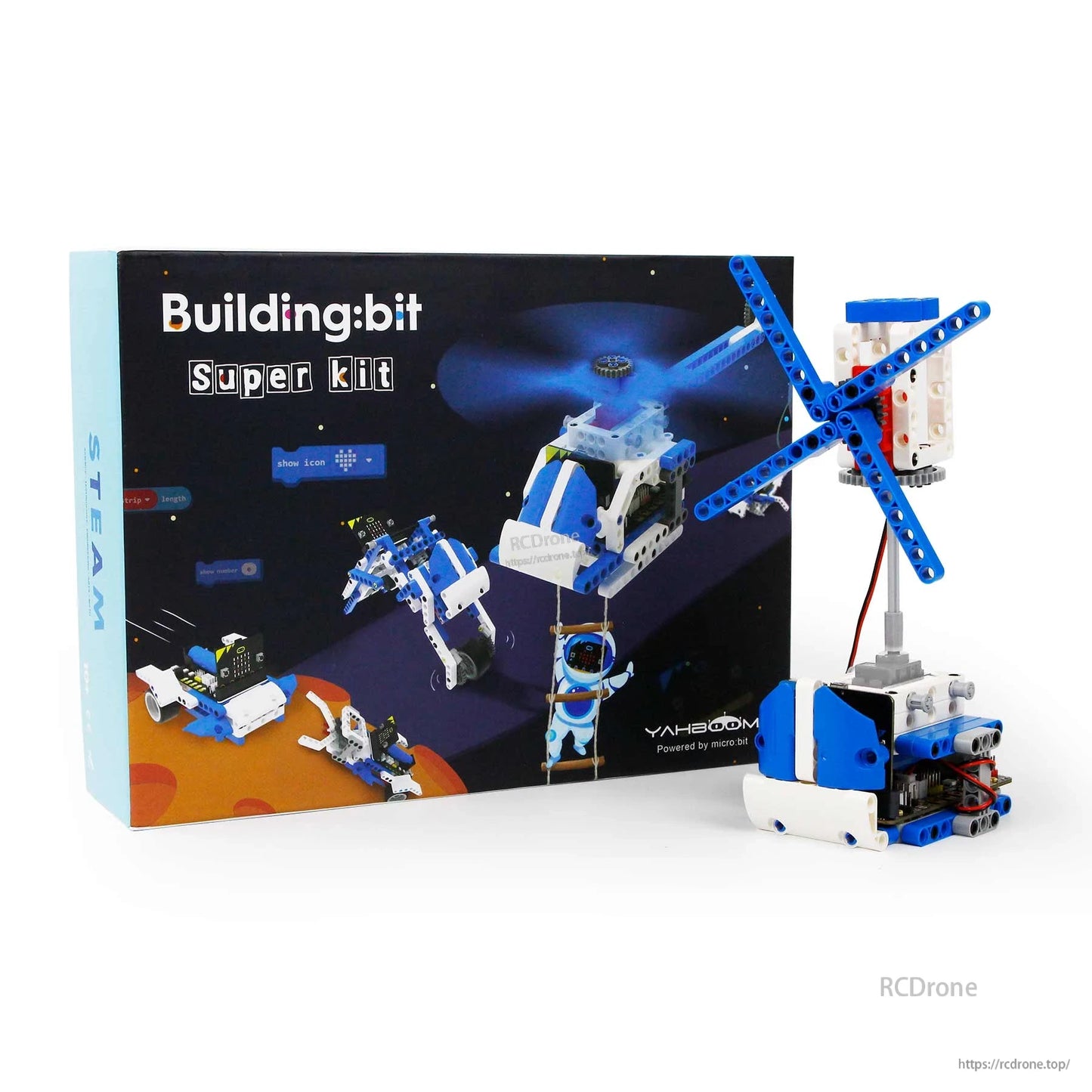 Yahboom 16-in-1 Building:bit Super Kit box with assembled windmill model for BBC micro:bit