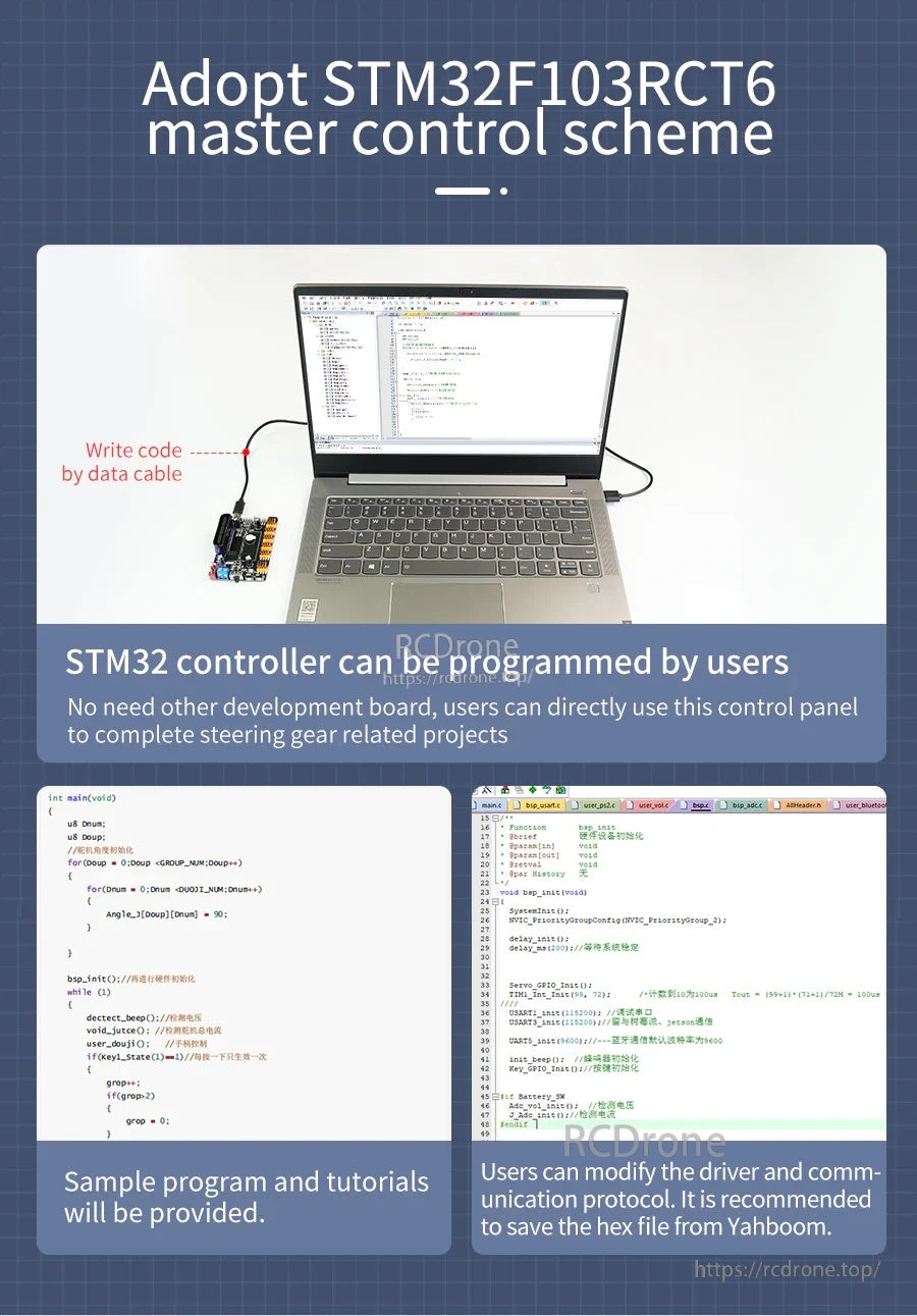 Programming and USB online debugging workflow for STM32F103RCT6 board using a laptop and sample code