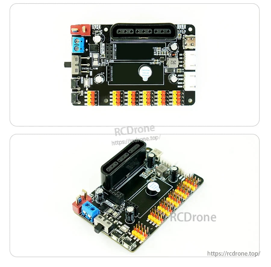 Yahboom STM32F103RCT6 controller board with USB port, screw terminals, and multiple PWM output pin headers