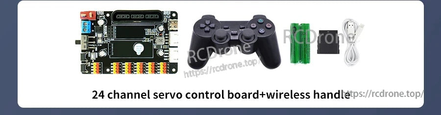 Yahboom STM32F103RCT6 24-channel servo control board kit with wireless gamepad, batteries and USB cable