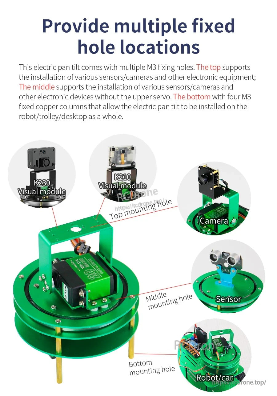 Multiple M3 mounting hole locations for installing camera modules, sensors, and mounting to robot car chassis
