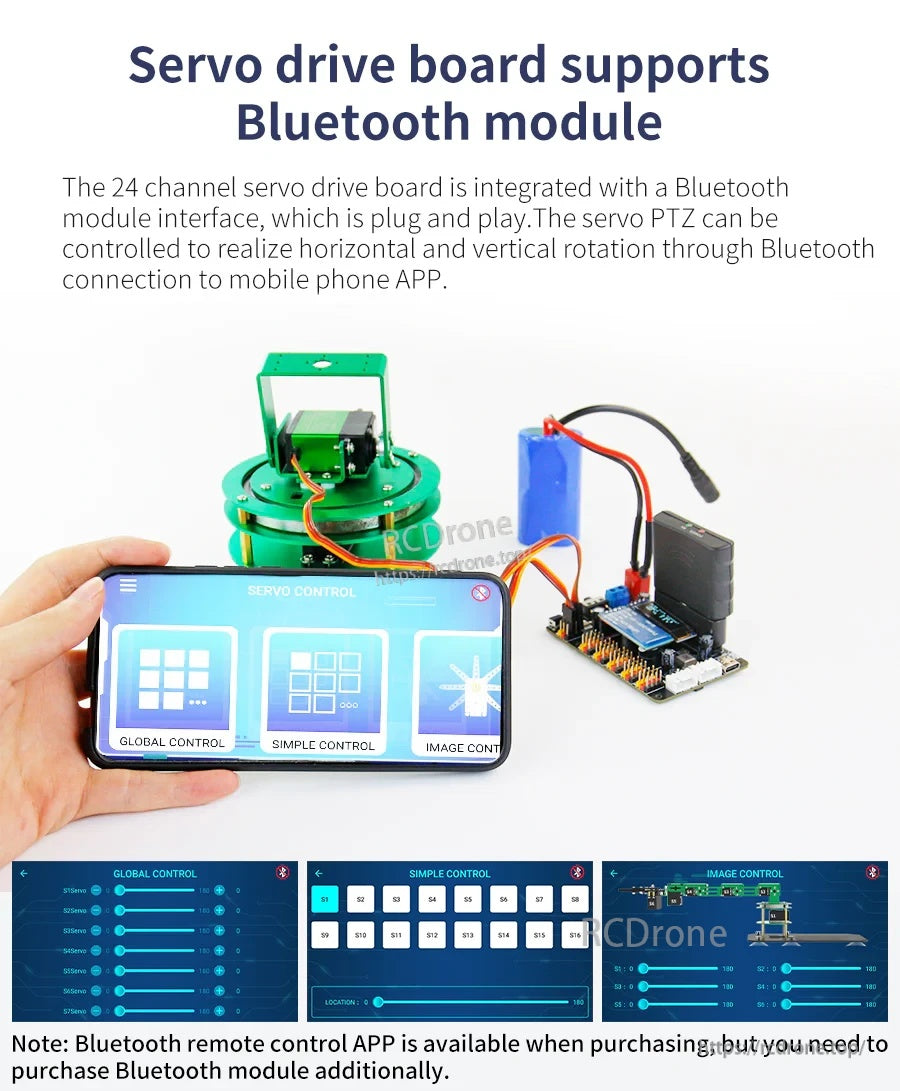 Yahboom 2DOF PTZ pan-tilt platform with servo drive board and Bluetooth phone app control interface