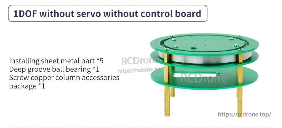 Green 1DOF rotating platform kit without servo/control board, includes sheet metal parts, bearing and hardware