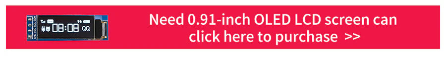 Banner offering a 0.91-inch OLED LCD screen add-on with a click-to-purchase message and small display module