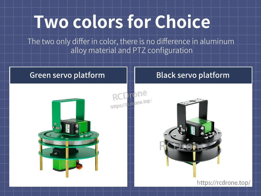 Color options for the 2DOF servo platform: green version and black version with same structure