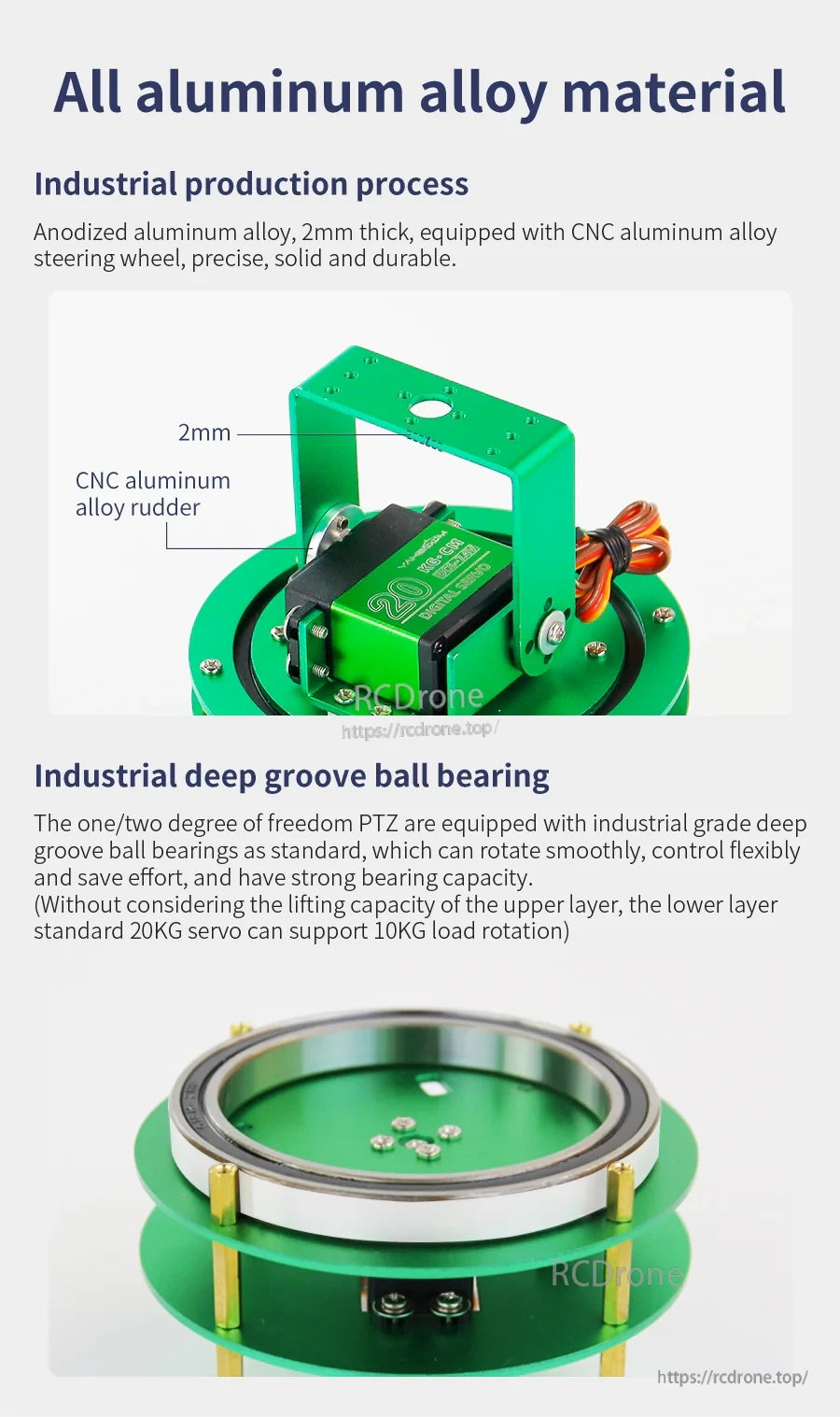 Aluminum alloy construction and deep-groove ball bearing detail for smoother rotation and higher load capacity