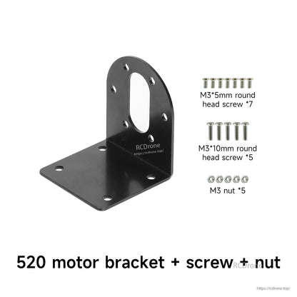 520 motor bracket hardware list: M3x5 screws (7), M3x10 screws (5), and M3 nuts (5)