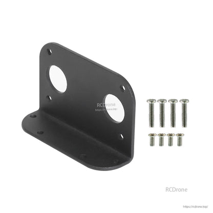 L-type 520 motor bracket with included mounting screws, black aluminum plate with two round cutouts