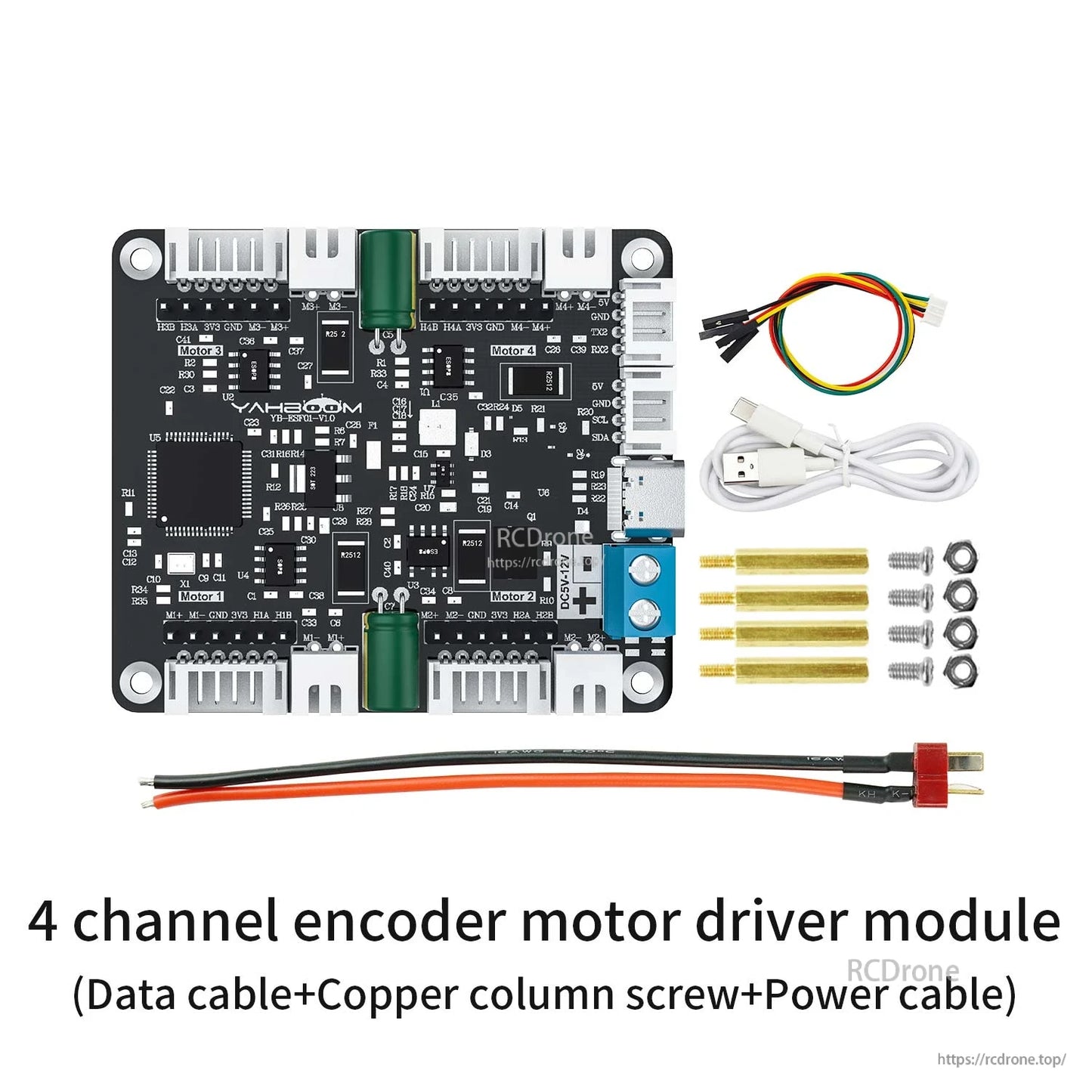 Full kit: driver board with USB cable, jumper lead, brass standoffs, screws/nuts, plus red/black power cable