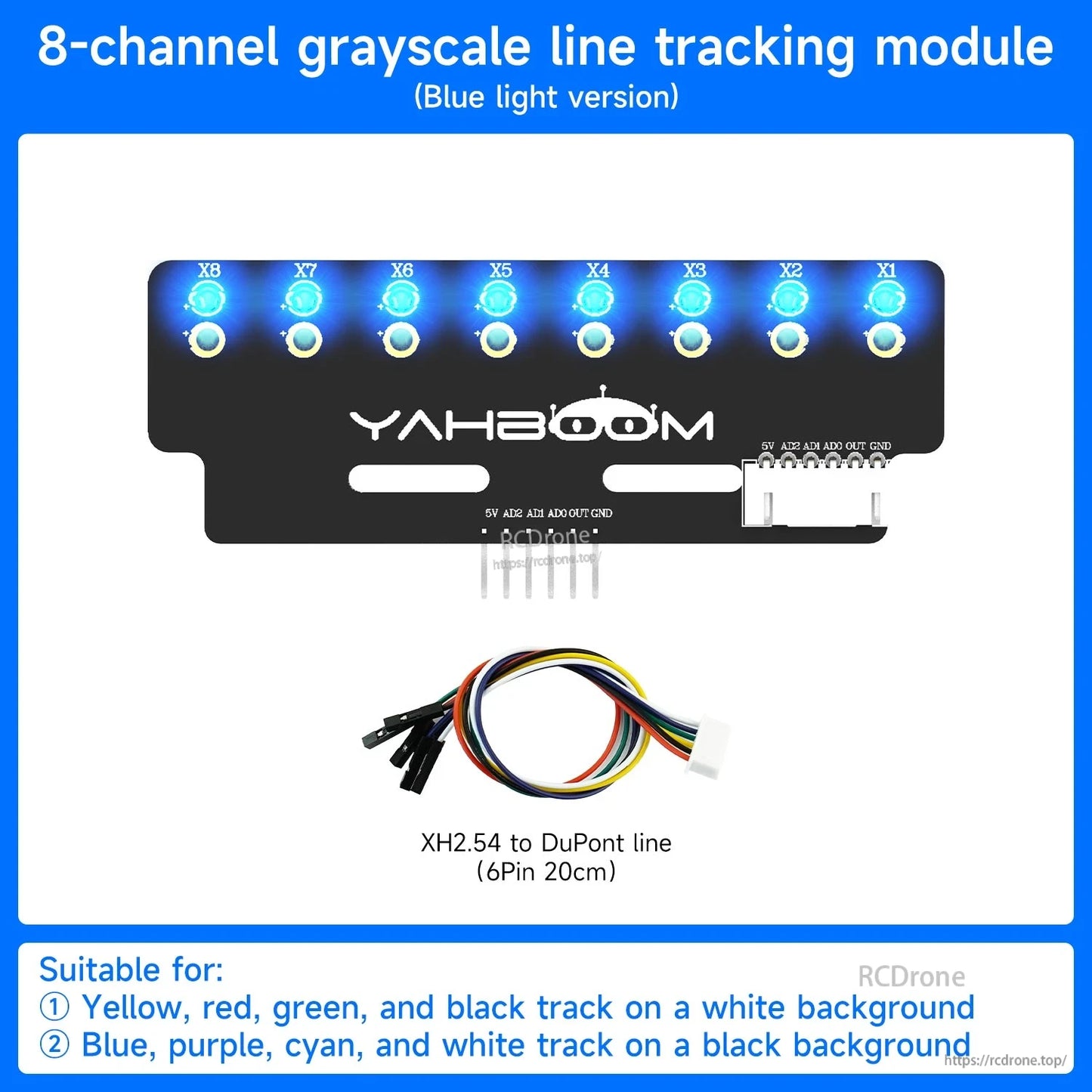 8-channel grayscale line tracking module blue light version with XH2.54 to DuPont cable included
