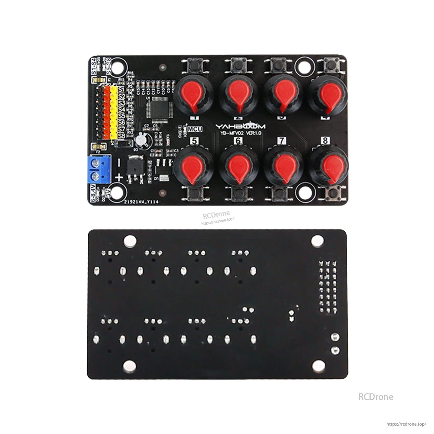 Yahboom 8-Channel PWM board front and back view showing component side and underside solder pads