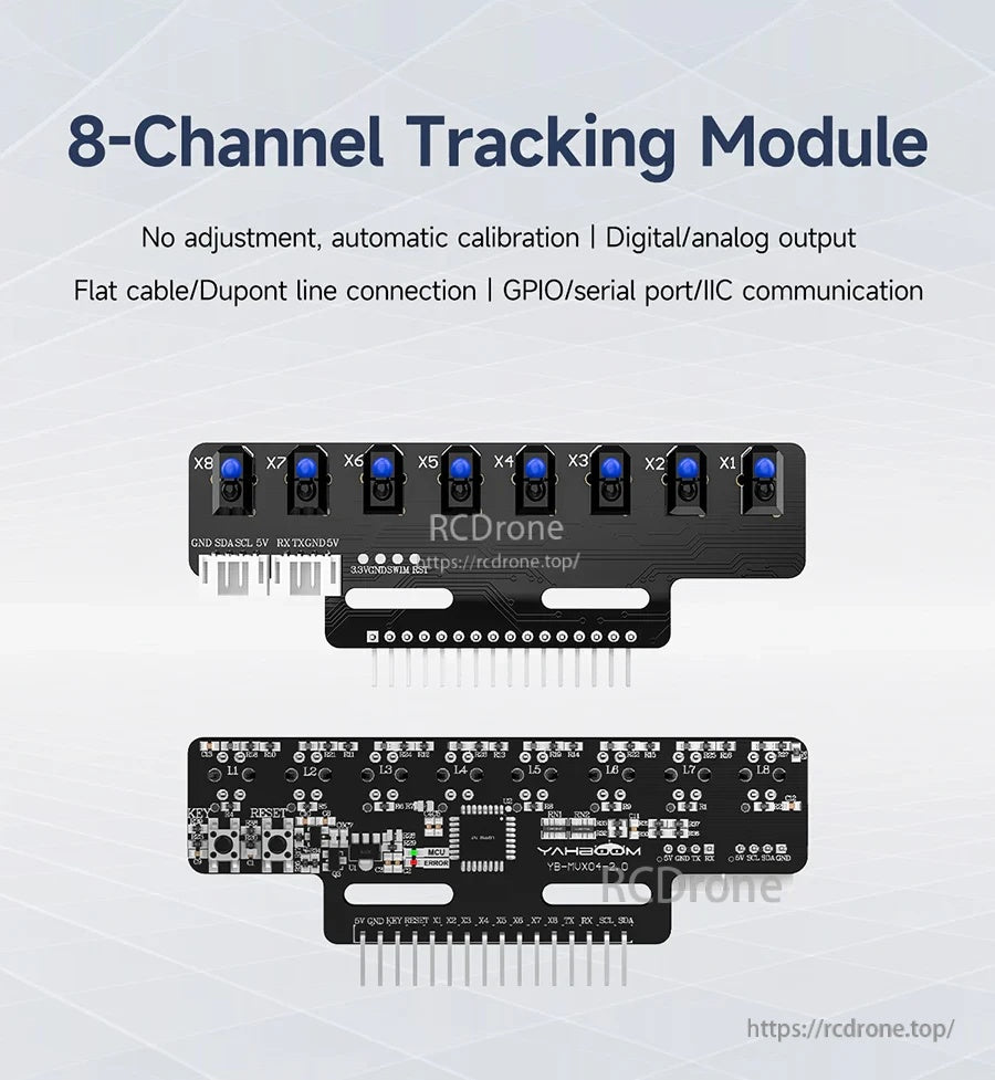 Yahboom YB-MX04-2.0 8-channel infrared tracking sensor module board, front and back view