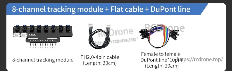 Yahboom 8-channel infrared tracking sensor module kit with PH2.0 4-pin cable and female-to-female DuPont wires