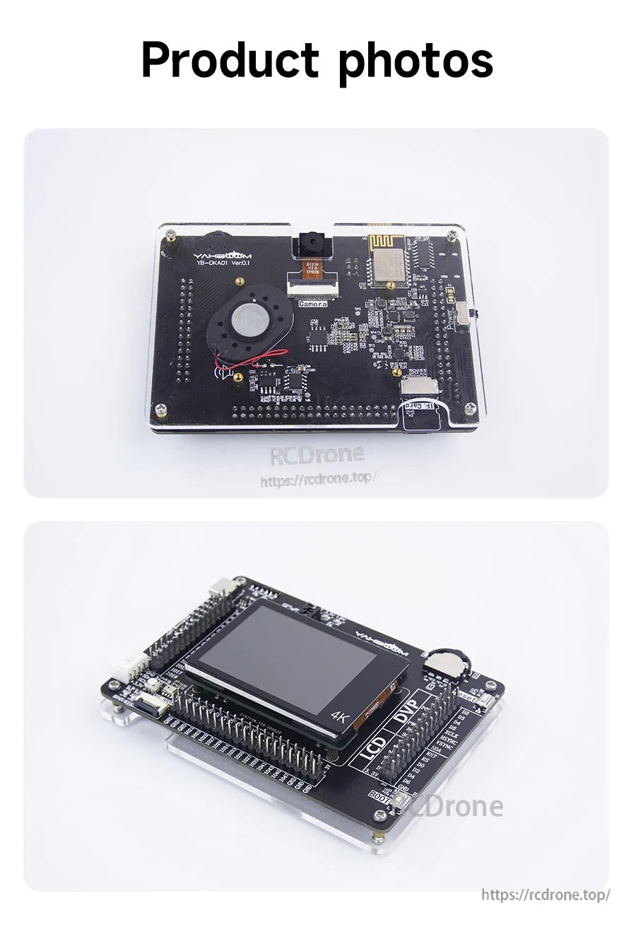 Yahboom K210 AI developer board with 2.0-inch touch LCD, pin headers, and a small camera module on top