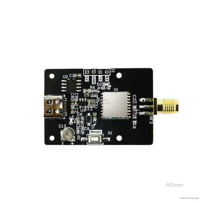 Yahboom ATGM336H-5N GPS module PCB close-up showing Type-C port, reset switch, and SMA connector