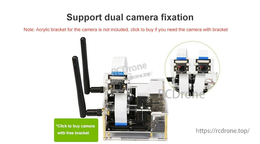 Acrylic case setup supporting dual CSI camera fixation on the Jetson board (camera bracket not included)