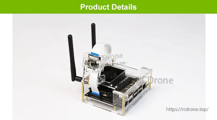 Yahboom Acrylic Protective Case angled view with dual antennas and top camera mount area