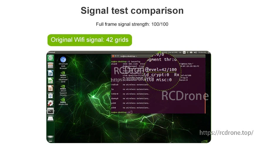 Signal test comparison screenshot showing original WiFi signal level (42 grids)