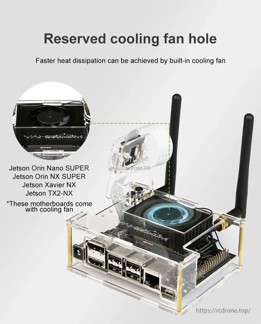 Acrylic enclosure with reserved cooling fan hole for faster heat dissipation