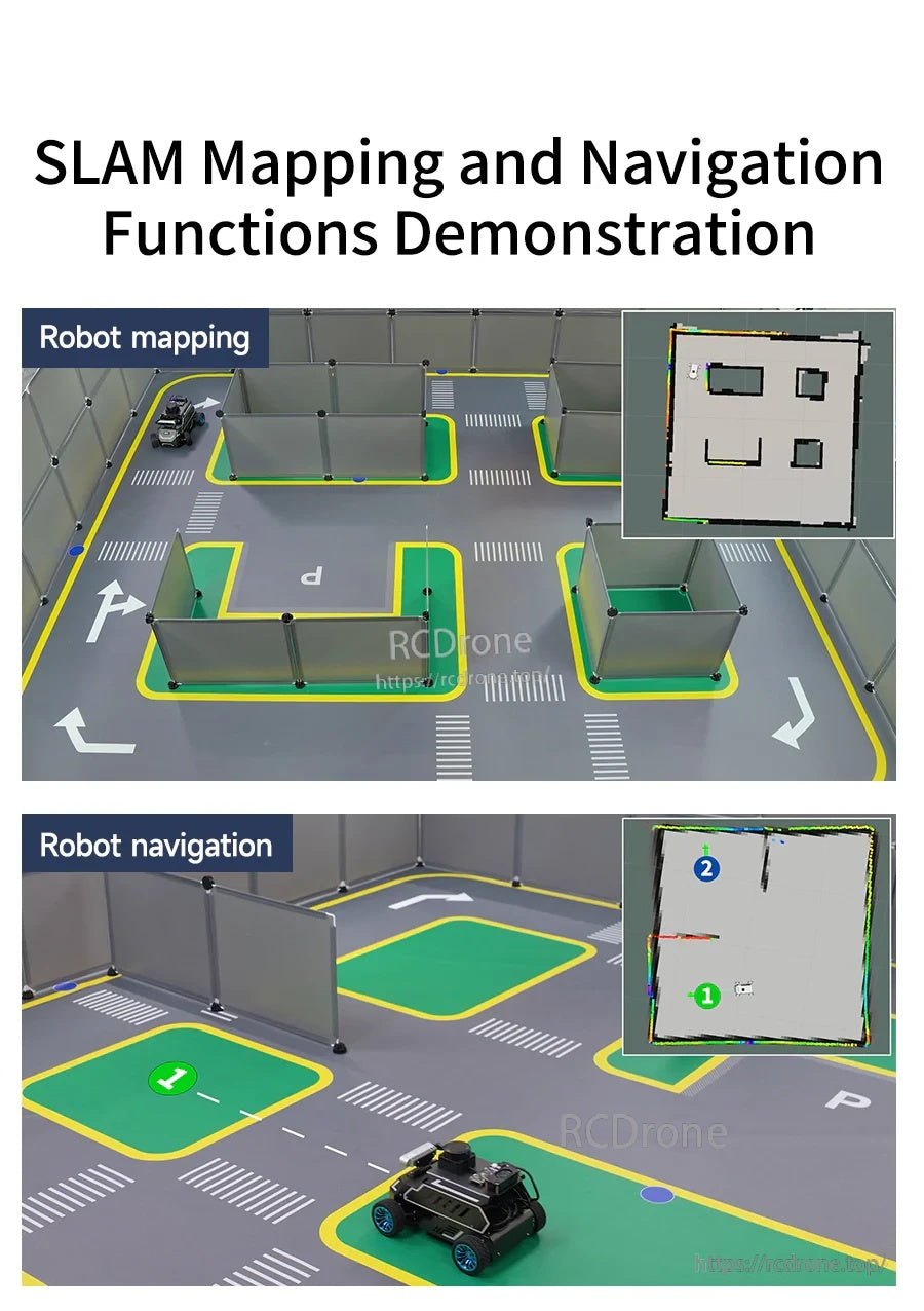 SLAM mapping and navigation demo on the autopilot track map with robot mapping and navigation views