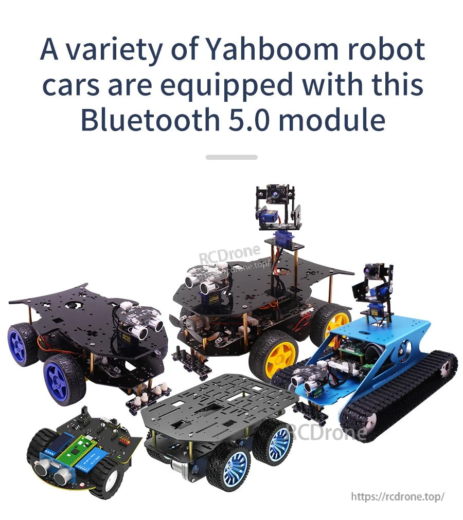 Examples of Yahboom robot car chassis using the Bluetooth 5.0 module for wireless control