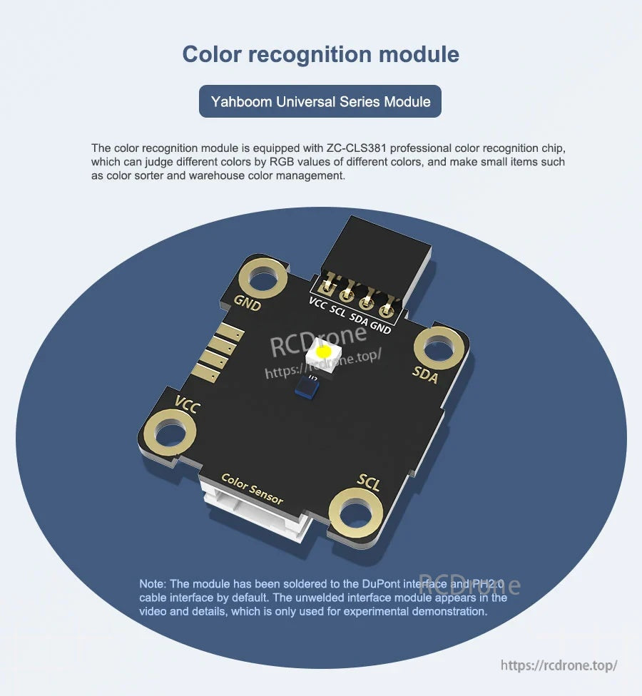 Yahboom ZC-CLS381 I2C color recognition module RGB sensor board with VCC/GND/SDA/SCL pads