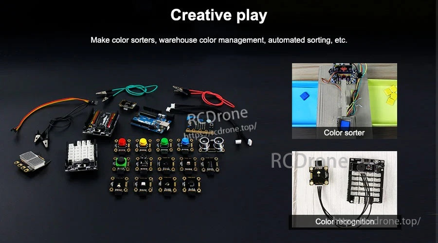 Project ideas for the RGB color sensor module, including color sorting and automated classification demos