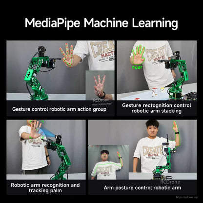 MediaPipe machine learning gesture demos: palm tracking, gesture recognition, arm posture control, and stacking tasks