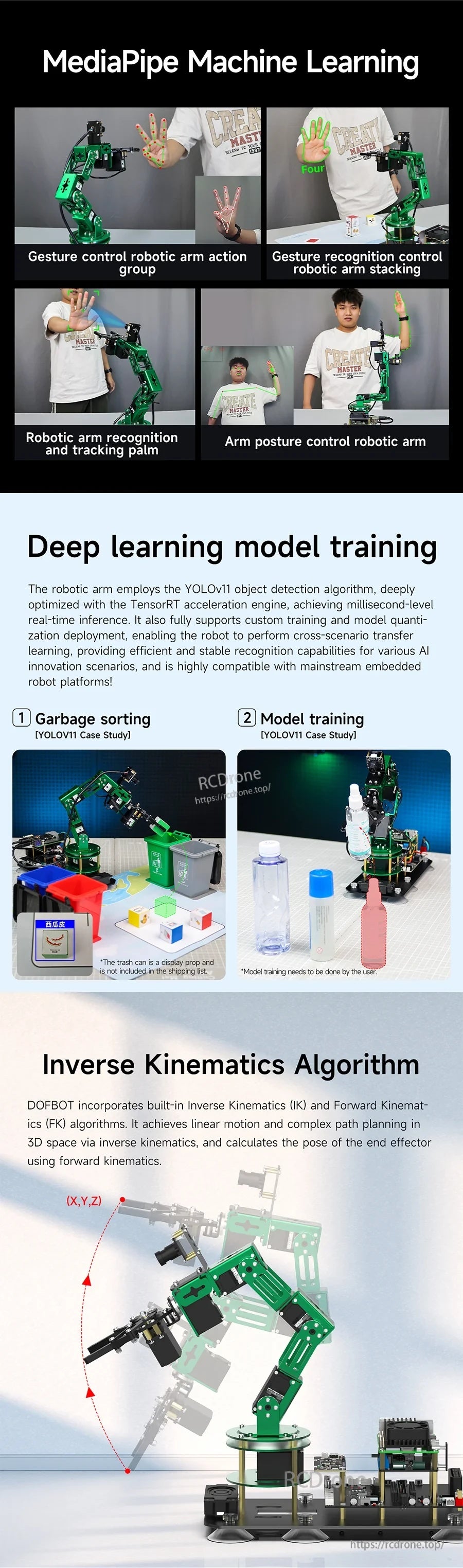 MediaPipe machine learning and deep learning training examples plus inverse kinematics algorithm for DOFBOT