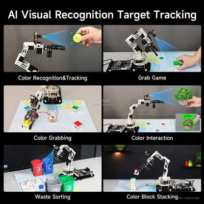 AI visual recognition target tracking demos: color tracking, grabbing game, waste sorting, block stacking