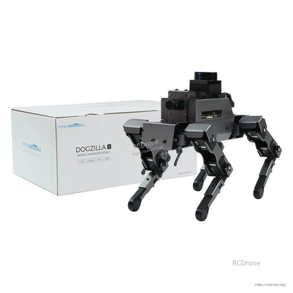 Yahboom DOGZILLA S1/S2 robot dog shown beside retail box packaging on white background