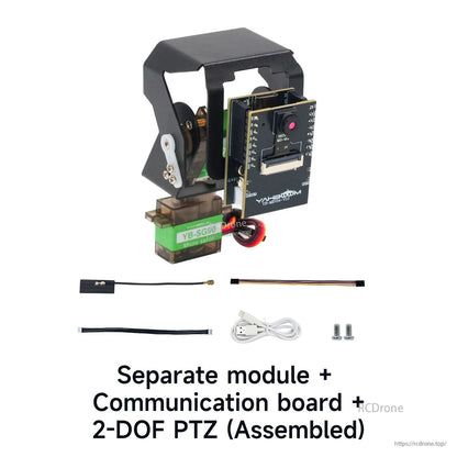 Assembled kit with 2-DOF PTZ pan-tilt bracket, servo, module, cables and mounting screws