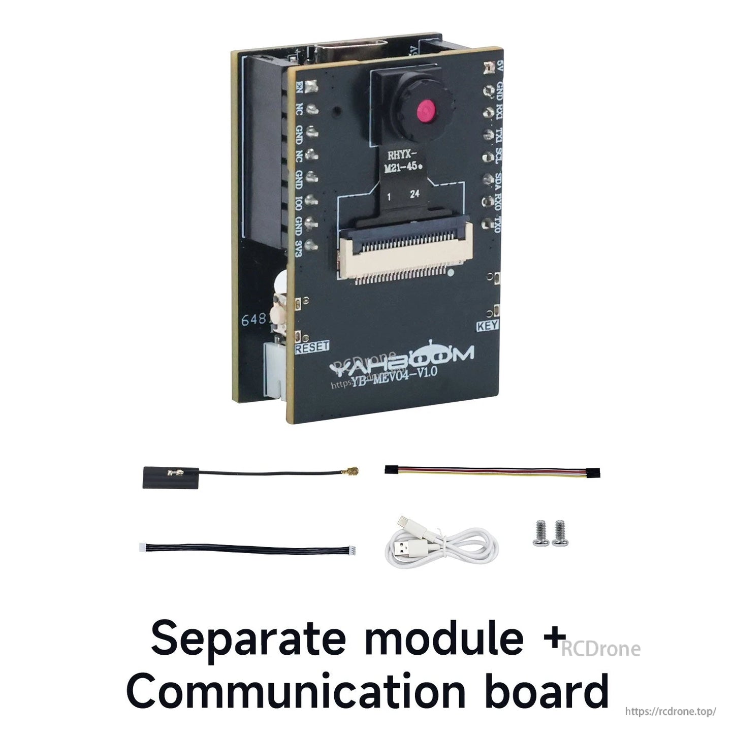 Separate module plus communication board kit with USB cable, antenna, jumper leads and screws