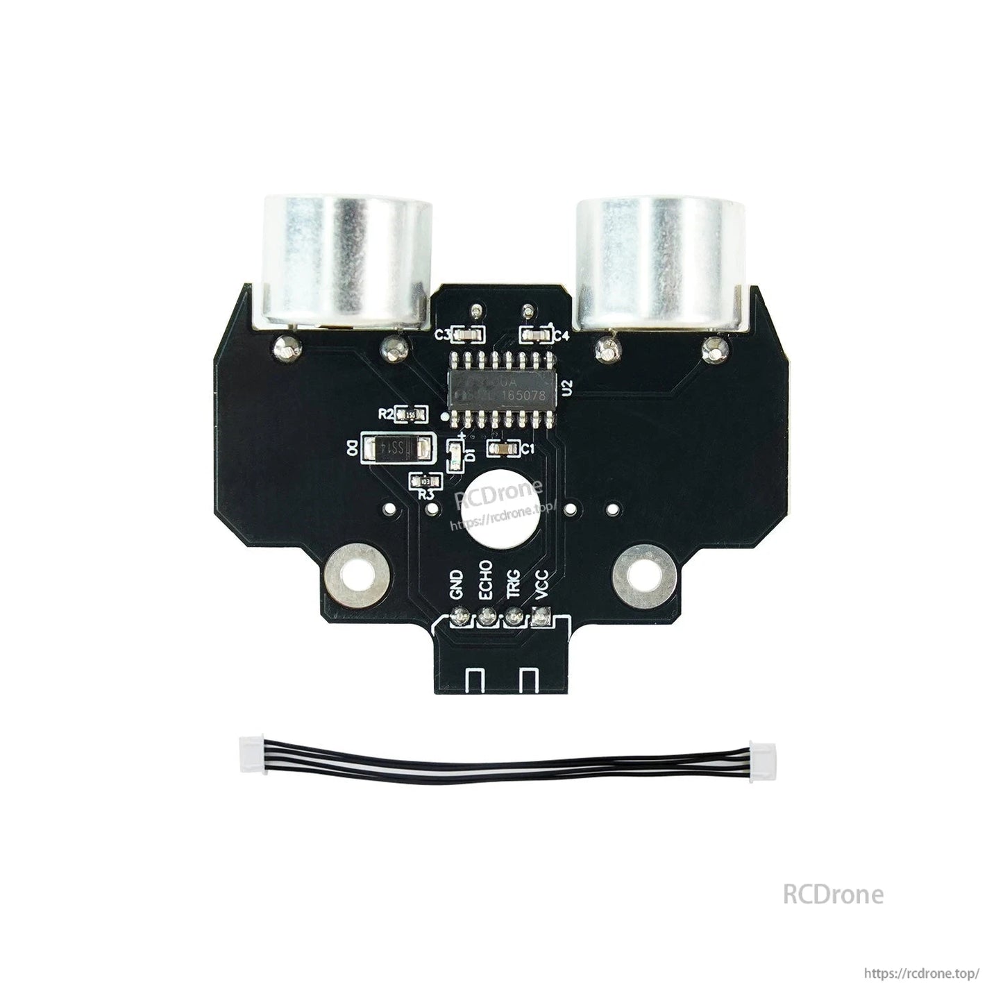 Ultrasonic sensor module with included 4-wire connector cable shown below