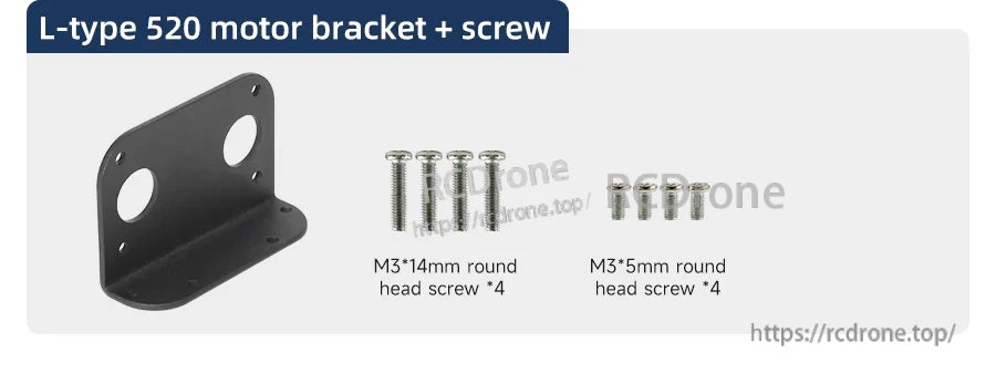 L-type 520 motor bracket package with M3×14 and M3×5 round head screws (fasteners included)