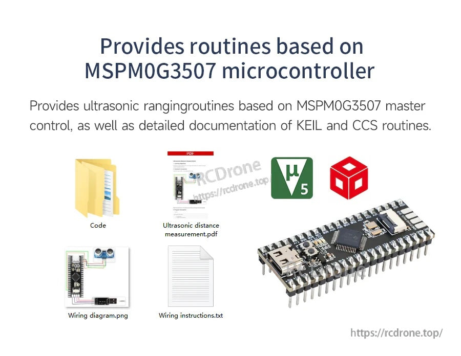 MSPM0G3507 microcontroller routine resources for ultrasonic ranging, with code and wiring files