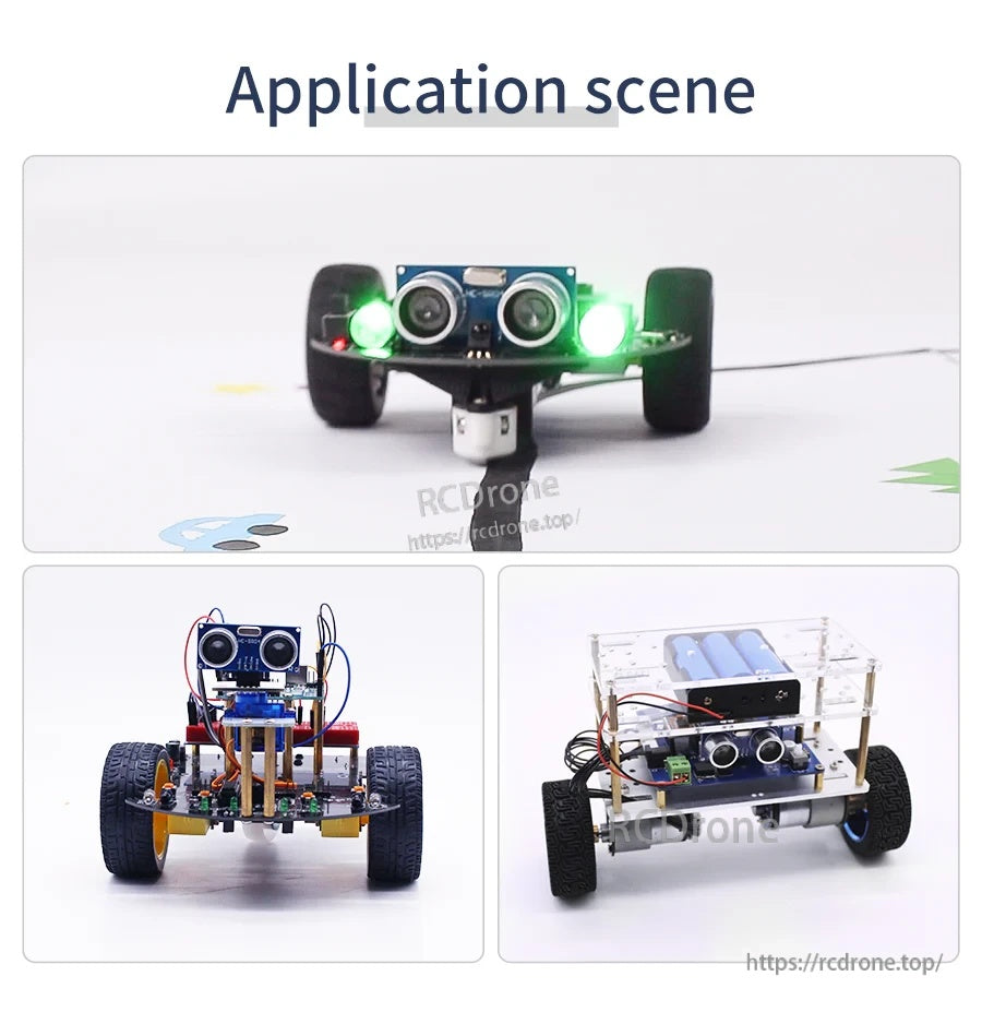 Robotics application examples using the ultrasonic module on different two-wheel smart car platforms