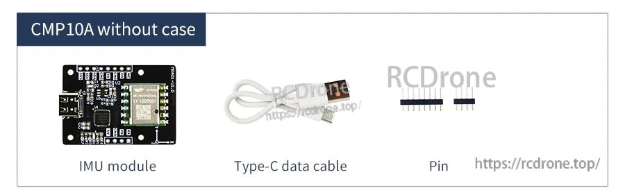 Yahboom CMP10A IMU module board with Type‑C data cable and pin headers on white background