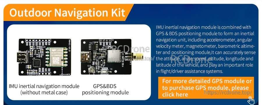 Outdoor navigation kit graphic combining IMU inertial navigation module with GPS & BDS positioning module