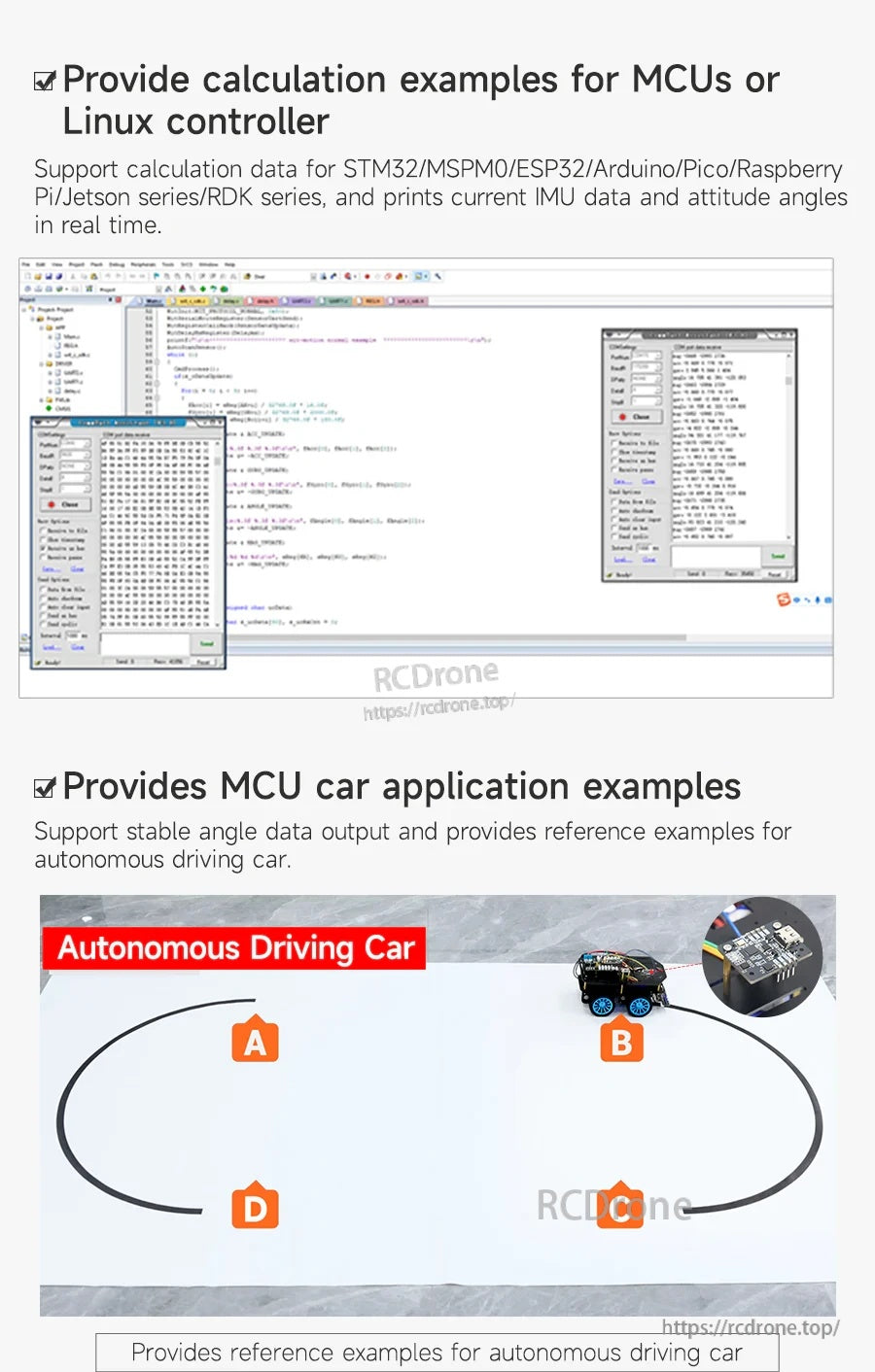MCU/Linux calculation examples and autonomous driving car demo reference using IMU data output