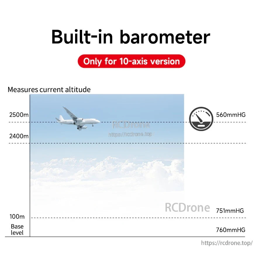 Built-in barometer explainer for 10-axis version illustrating altitude measurement via air pressure