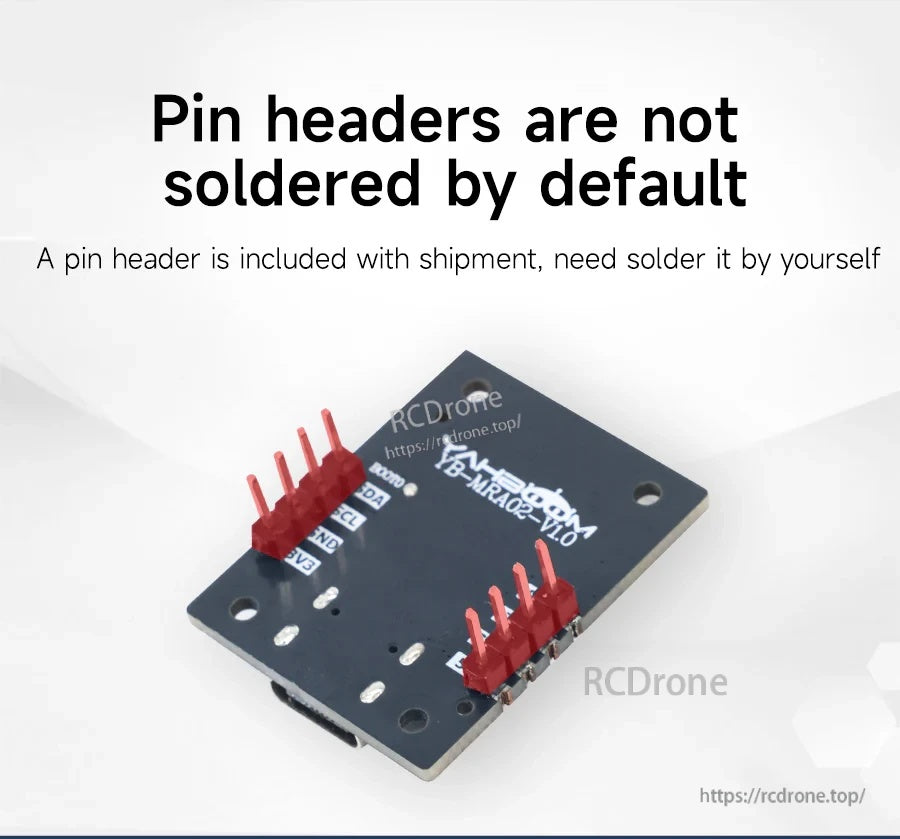 Yahboom IMU sensor module board with included red pin headers that require user soldering