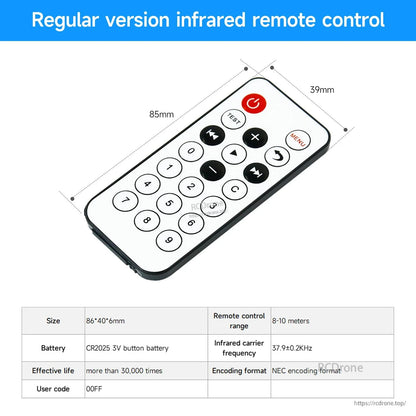 Yahboom infrared remote controller with 0–9 keypad and function buttons, 85 x 39 mm, CR2025 battery