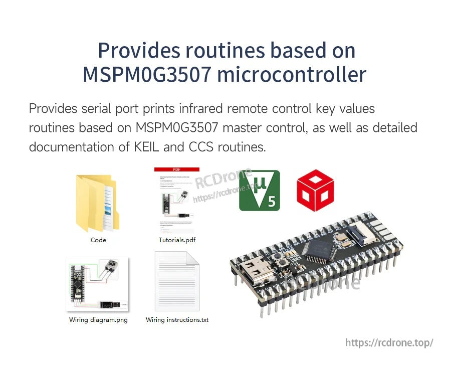 MSPM0G3507 example routines and documentation for reading infrared remote key values via serial
