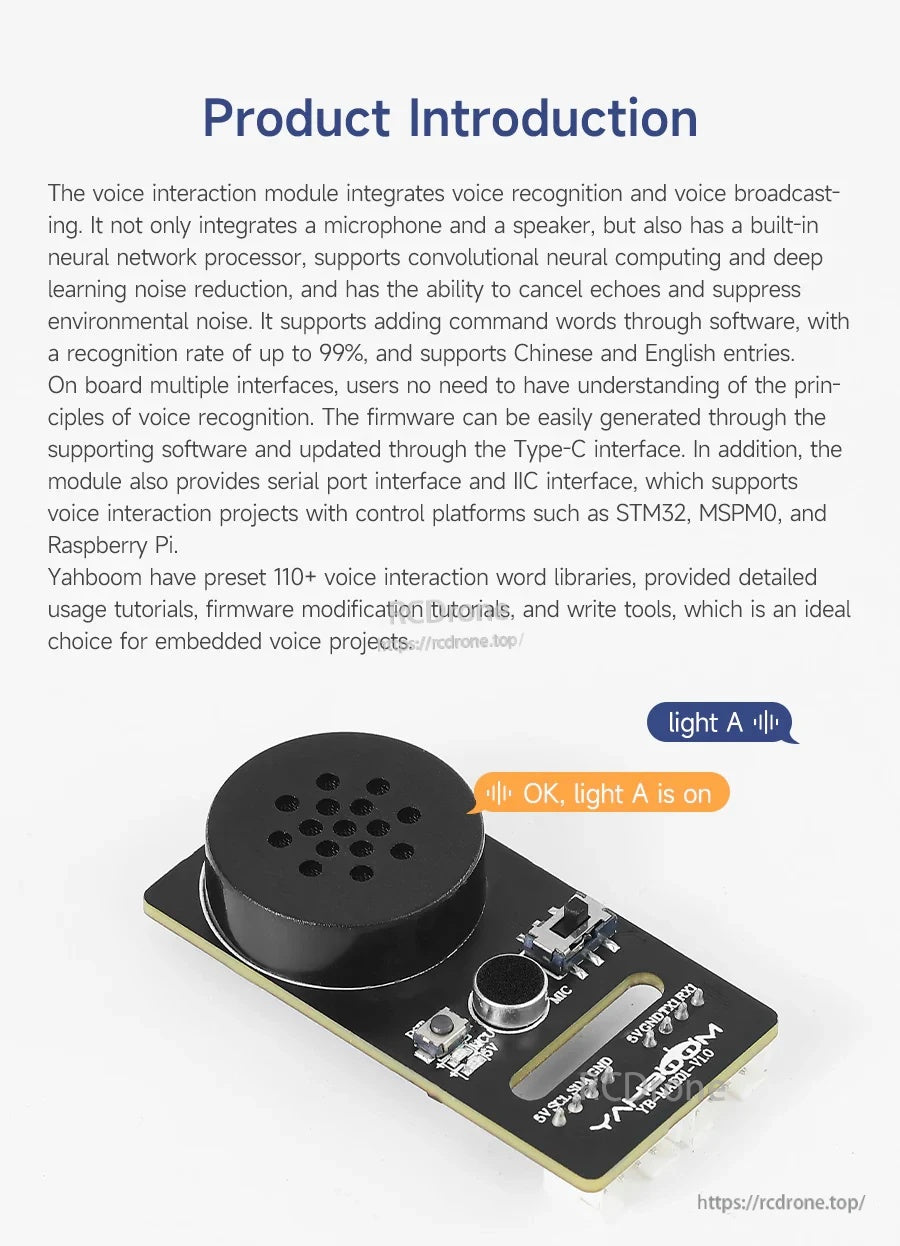 CI1302 offline voice recognition and broadcast module overview with key features and command examples