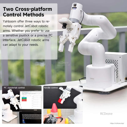 JetCobot 7-DOF robotic arm cross-platform control: PC JupyterLab interface and joystick handle control examples