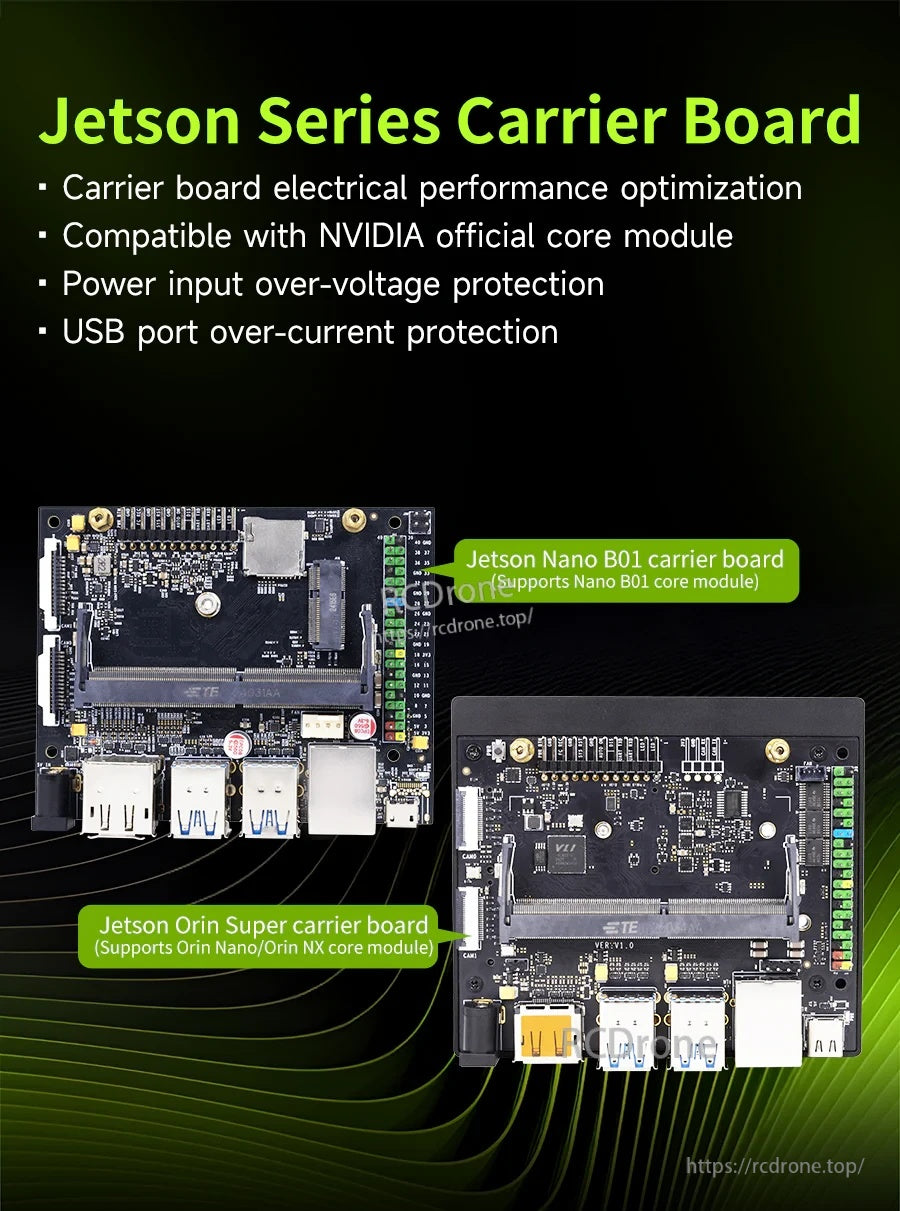 Yahboom Jetson Series carrier boards overview, Nano B01 and Orin SUPER versions with protection features