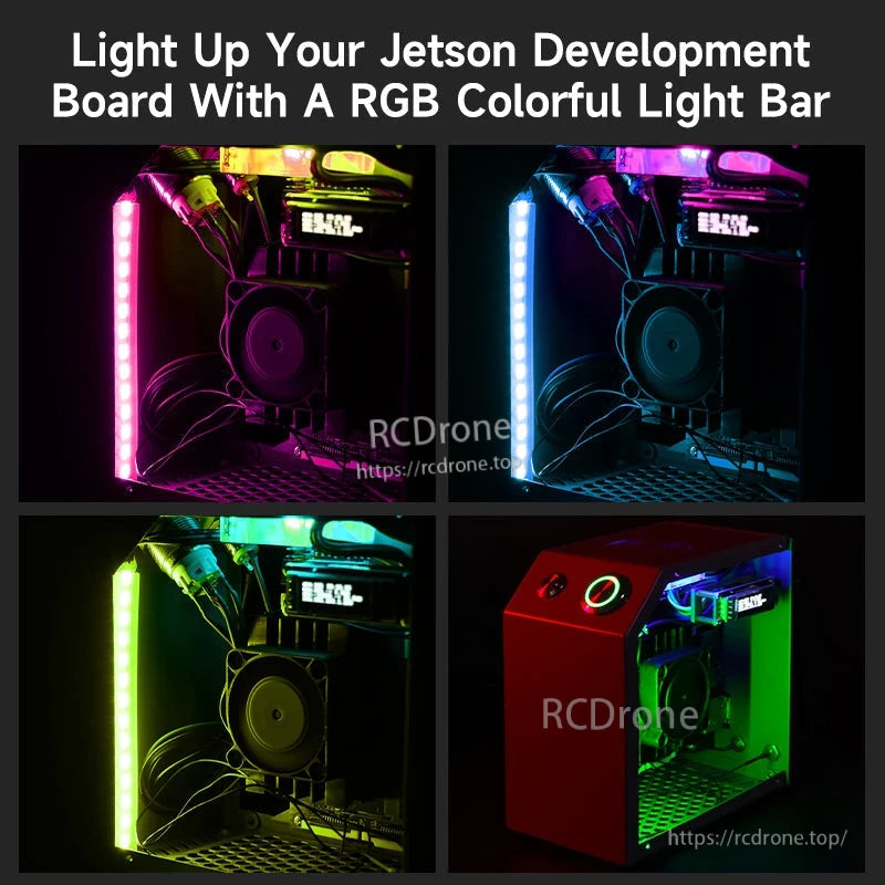 RGB light bar lighting modes inside the case in multiple colors, plus full case glow view